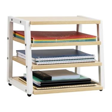 Imagem de Mind Reader Organizador de mesa de 4 camadas, armazenamento de arquivos, documentos, escritório, metal, MDF, 36,8 cm C x 26,7 cm L x 30,5 cm A, branco