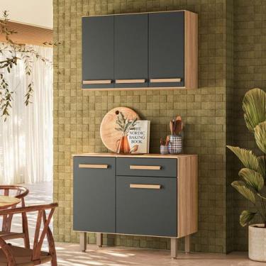 Imagem de Armário de Cozinha Lemon 5 Portas 1 Gaveta Freijó/Chumbo - Nicioli, Mo