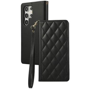 Imagem de MVVKKY Capa de couro com alça de pulso e porta-cartões para Galaxy A25 5G (preto)