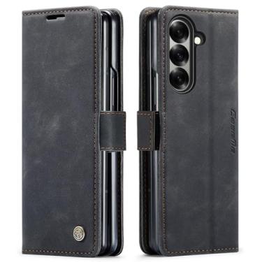 Imagem de CaseMe Capa carteira compatível com Samsung Galaxy Z Fold 7, capa protetora de couro sintético macio com suporte magnético flip com compartimento para identidade e cartão de crédito (preta, Z Fold 7)