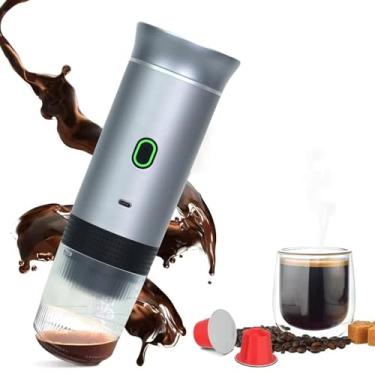 Imagem de Elecphbo Cafeteira de cápsula 3 em 1 portátil Espresso com bateria de 7500 mAh, capacidade de copo de 120 ml, mais de 50 extrações, aquecimento rápido e design à prova d'água 【prata】