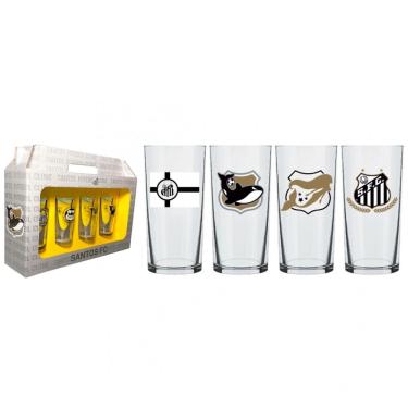 Imagem de Conjunto 4 Copos Cylinder Times Paulista Refrigerantes Cervejas 300ml Nadir 