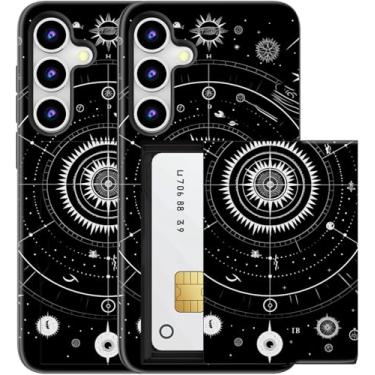 Imagem de MUQR Capa compatível com Samsung Galaxy S24 FE com suporte de cartão fofo - Design Kawaii, proteção contra quedas de nível militar, capa carteira robusta para mulheres (Black Cosmos Universe)