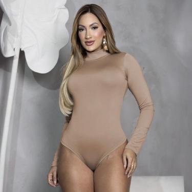 Imagem de Body Feminino Manga Longa Gola Alta Suplex Liso Justo Segunda Pele Est
