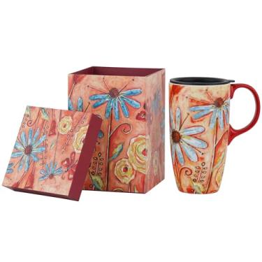 Imagem de Caneca de café de cerâmica com latte de porcelana com tampa, xícara de café de 500 ml com alça, perfeita para café e chá, margarida