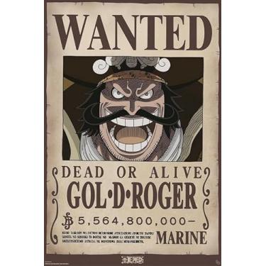 Imagem de BUY ART FOR LESS Pôster oficial licenciado One Piece - Wanted Gold Roger Art - 61 x 91 cm - Impressão decorativa - Papel pôster - Pronto para emoldurar