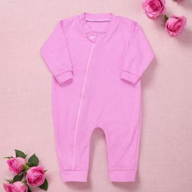 Imagem de Macacão Longo Bebê Suedine Rosa Chiclete - Zíper Básico - Era Uma Vez,
