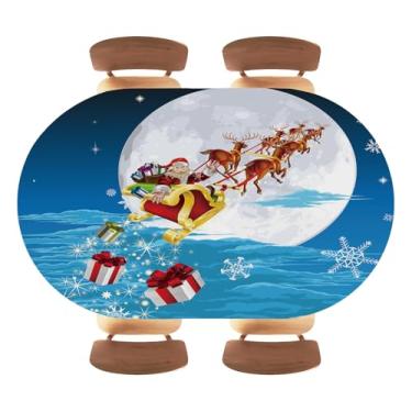 Imagem de YSRTGUO Toalha de mesa oval de Natal, clássica, com bordas elásticas, à prova d'água, à prova de óleo, para casamento, restaurante, festa, serve para mesas ovais de 107 x 152 cm, estilo 10