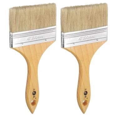 Imagem de HARFINGTON 2 pincéis pequenos de tinta plana de 9,9 cm e cerdas naturais com alça de madeira e orifício para pintura de arte faça você mesmo, móveis, cercas, deck, parede, porta, porta, marrom,