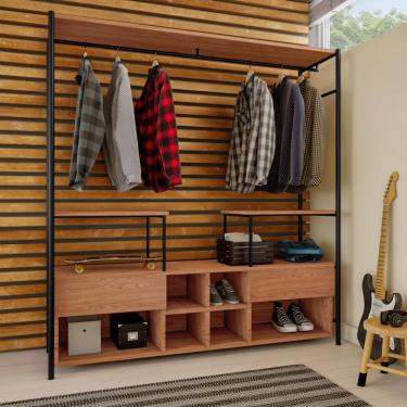 Imagem de Guarda-Roupa Closet Modulado Vigo Casal 2 Gavetas Madeira e Preto