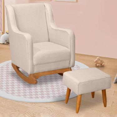 Imagem de Poltrona De Amamentação áquila Com Balanço Pés Canoa E Puff Linho Bege - Fratello