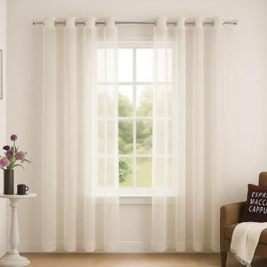 Imagem de Cortina de Voil Transparente Sem Forro Liso Varão 3m Parede - Mava Enx