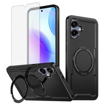 Imagem de Furill Capa de celular para Samsung Galaxy A06 5G com protetor de tela de vidro temperado Slim Magnetic Rugged Stand Ring Holder Hybrid Shockproof Protective Cell Cover Ao6 A 06 4G LTE Mulheres Homens