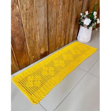 Imagem de Passadeira Retangular 1,60mx52cm Avulsa 6 Rosas Crochê Artesanal (Amarelo Ouro)