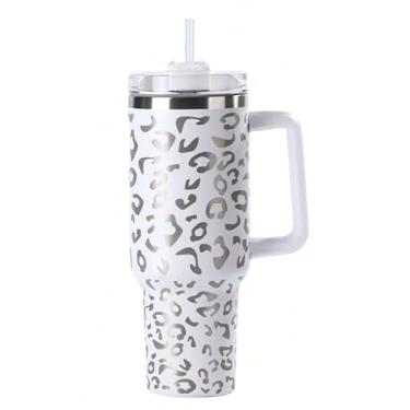 Imagem de Copo Térmico Grande 1200L de Aço Inoxidável com Alça, Parede Dupla, Tampa com Canudo, Isolamento quente e Frio (Branco)(Com espaco para gravar nome na parte de Traz)