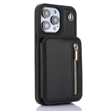 Imagem de HJZSZX Para iPhone 16 Pro Max Long Lanyard Couro Zipper Wallet Cartão Phone Case Hand String Cover (Para iPhone 16 Pro Max/preto)