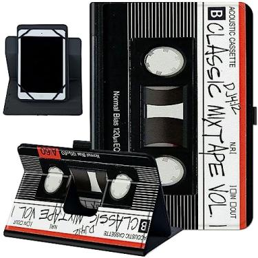 Imagem de Rossy Capa universal para tablet 10.0, capa universal para tablet Android de 9,6 a 10,5 polegadas, capa fina de couro PU com suporte fólio com suporte giratório de 360 graus, visualização múltipla, cassete de áudio retrô