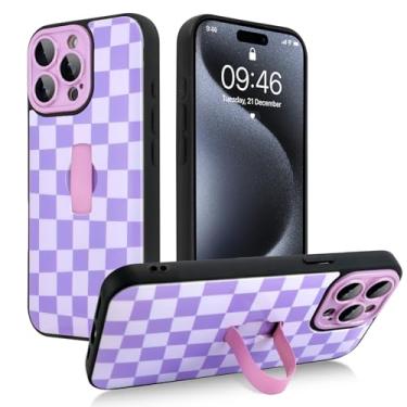 Imagem de SAKUULO Capa para iPhone 15 Pro Max com alça de mão, capa de telefone com estampa roxa de xeque-mate para mulheres e homens, capa de proteção reforçada, xeque-mate roxo (6,7 polegadas)
