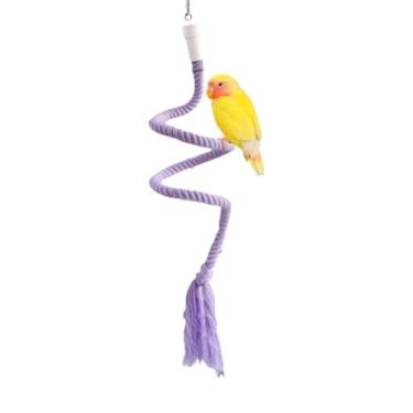 Imagem de Acessórios para gaiola de pássaros, poleiro de corda de pássaro espiral suspenso com gancho de metal, poleiro de papagaio para periquito, periquito, calopsita, conure, quaker, caique, papagaios