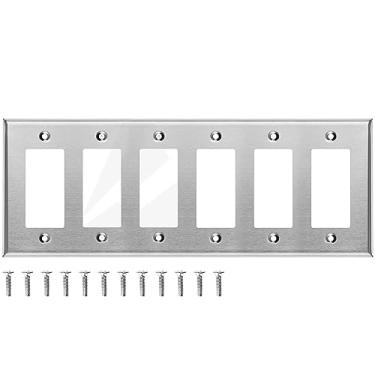 Imagem de Tampas de tomada de aço inoxidável para interruptores decoradores, tamanho padrão de 6 faixas, 11,5 x 29 cm, placa de cobertura de interruptor de luz, capas de tomada decorativas, capa de placa de