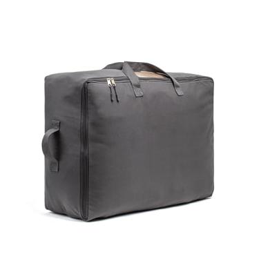 Imagem de Sacos de armazenamento de lona macia com zíper. 1 organizador de edredom king/queen grosso, respirável, quatro alças de transporte e janela. Grande bolsa de 63,5 x 48 x 23 cm para lençóis, cobertores