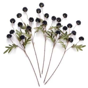 Imagem de Flor Kiku artificial – 5 peças de pompons falsos para mães de seda, crisântemo, bola sintética, decoração de caule de flores para o Dia das Bruxas, enchimento de casamento, buquê faça você mesmo