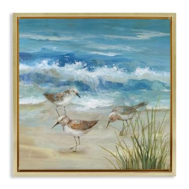 Imagem de Stupell Industries Beach Sandpiper Gathering Gold Framed Floater Canvas Wall Art Design por Nan, 25 x 25