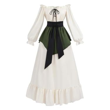 Imagem de LTAKK Vestido renascentista feminino medieval fantasia vitoriana, vestido de noiva de fada camponesa bruxa, Off-white, M