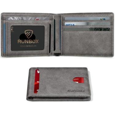 Imagem de Carteira RUNBOX Slim Leather Bifold com bloqueio RFID cinza