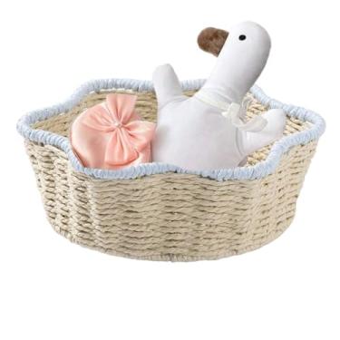 Imagem de Cesta de frutas, suporte decorativo de armazenamento de frutas tecido à mão, cesta de servir comida de de imitação de mesa para sala de estar, casa, berçário, bancada, despensa, mesa de jantar