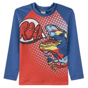 Imagem de Camiseta Praia Infantil Proteção UV50+ Dinossauro Azul Pingo Lelê-Masculino