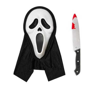 Imagem de Joy2ee Rigid Plastic Ghost Mask with Bloody Knife, Scary Halloween Costume Accessory for Unisex Adults and Teens Normal