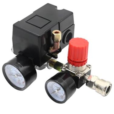 Imagem de EATAKWARD Válvula de controle do interruptor de pressão do compressor de ar, regulador de pressão 90-120 PSI com kit de conector de medidor para ambientes residenciais comerciais industriais (padrão