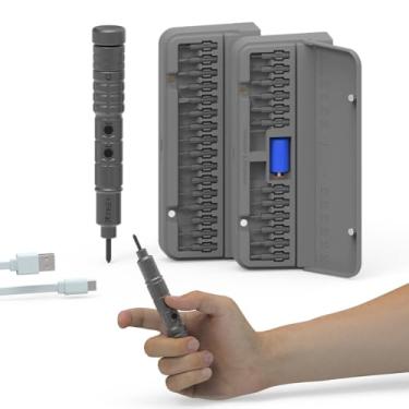 Imagem de PKEY Conjunto de mini chave de fenda elétrica, chave de fenda elétrica de precisão, sem fio com 28 pontas magnéticas de precisão, torque de 3 engrenagens, proteção contra sobrecarga, conjunto de