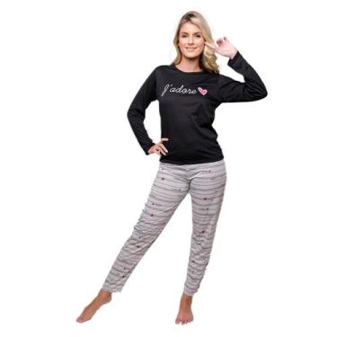 Imagem de Pijama Feminino Manga Longa e Calça Estampa Poá Diones Frio, Preto, Ci