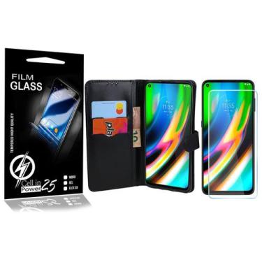 Imagem de Pelicula Vidro + Capa Carteira PRETA Moto G9 Plus XT2087 6.8 - Cell In