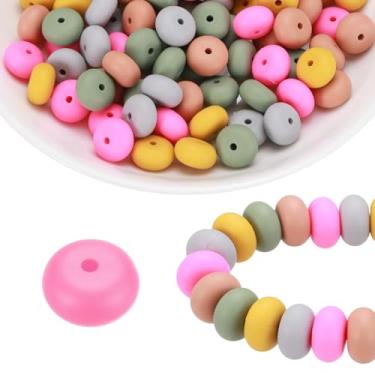 Imagem de HARFINGTON 110 contas de silicone 14 mm contas focais de borracha de lentilha a granel para canetas, chaveiro, pulseira, colar, artesanato, faça você mesmo, amarelo mostarda, verde, limão moído, coral