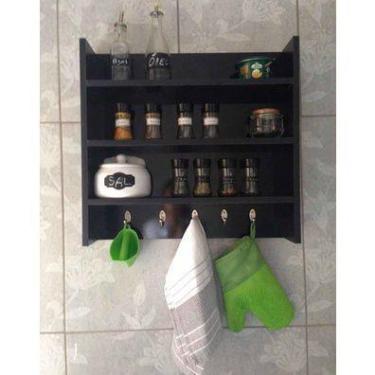 Imagem de Nicho Com Prateleira Para Cozinha E Afins Preto Com Ganchos - B&D Arte
