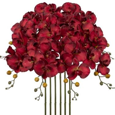 Imagem de 6 peças de hastes artificiais de orquídea de 81 cm, orquídea borboleta vermelha, flores falsas Phalaenopsis, para decoração de mesa de escritório, decoração de mesa, orquídeas de seda de toque real
