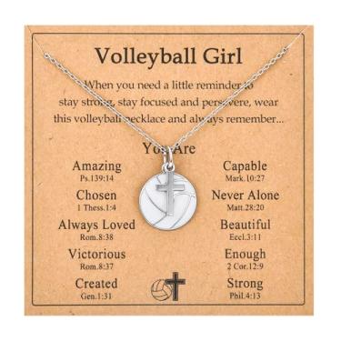 Imagem de Colar de voleibol, presentes para meninas adolescentes, acessórios, joias para 6-8-10-12-14-16-18 anos, amantes de meninas, jogadoras, cruz, versículo bíblico, religioso, batismo, Natal, Dia dos