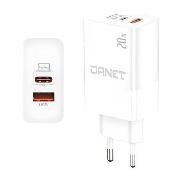 Imagem de Carregador De Parede Duplo Pd 20w Turbo Fonte Tipo C + Usb - Danet