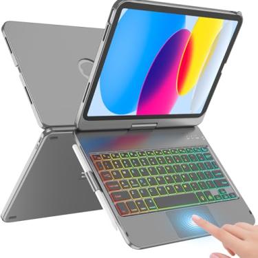 Imagem de Capa para iPad A16 11ª geração/10ª geração com teclado, teclado sensível ao toque para iPad 11 polegadas/10ª geração 11 polegadas 2022-10 luz de fundo colorida, capa protetora rotativa de 360°