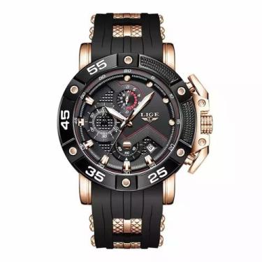 Imagem de Relógio Lige Esportivo com Pulseira de Silicone Aço inoxidável, Preto