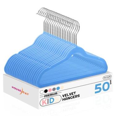 Imagem de Cabides infantis de veludo HOUSE DAY, 14 polegadas, pacote com 50, azu