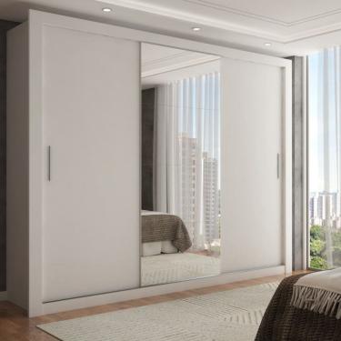 Imagem de Guarda-Roupa Casal Carol 3 Portas de Correr com Espelho 4 Gavetas Branco - Pm