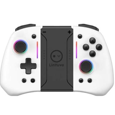 Imagem de Controle Joystick Sem Fio Bluetooth Compatível com Switch, Lite e OLED com Luzes RGB de 8 Cores Programável, Turbo e vibração. (Branco)