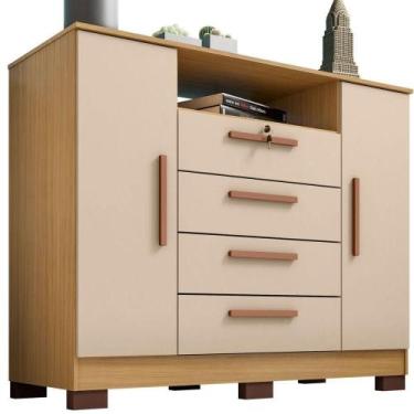 Imagem de Cômoda Rack Madri 2 Portas 4 Gavetas - Casa Chick Carvalho Americano-o