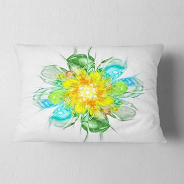 Imagem de Designart Yellow Blue Glowing Fractal Flower Lombar, sala de estar, sofá, almofada + capa de almofada impressa em ambos os lados 30,5 x 50,8 cm