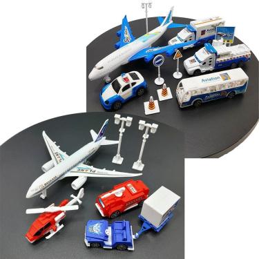 Imagem de Kit Brinquedo Aeroporto Transito 18Pçs Avião Carro Caminhão