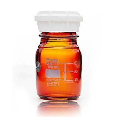 Imagem de Foxx Life Sciences Frasco de reagente de vidro borossilicato 3.3 PUREGRIP 1519038-FLS com tampa de rosca GL45 e anel de despejo, graduado, âmbar, capacidade de 10 L